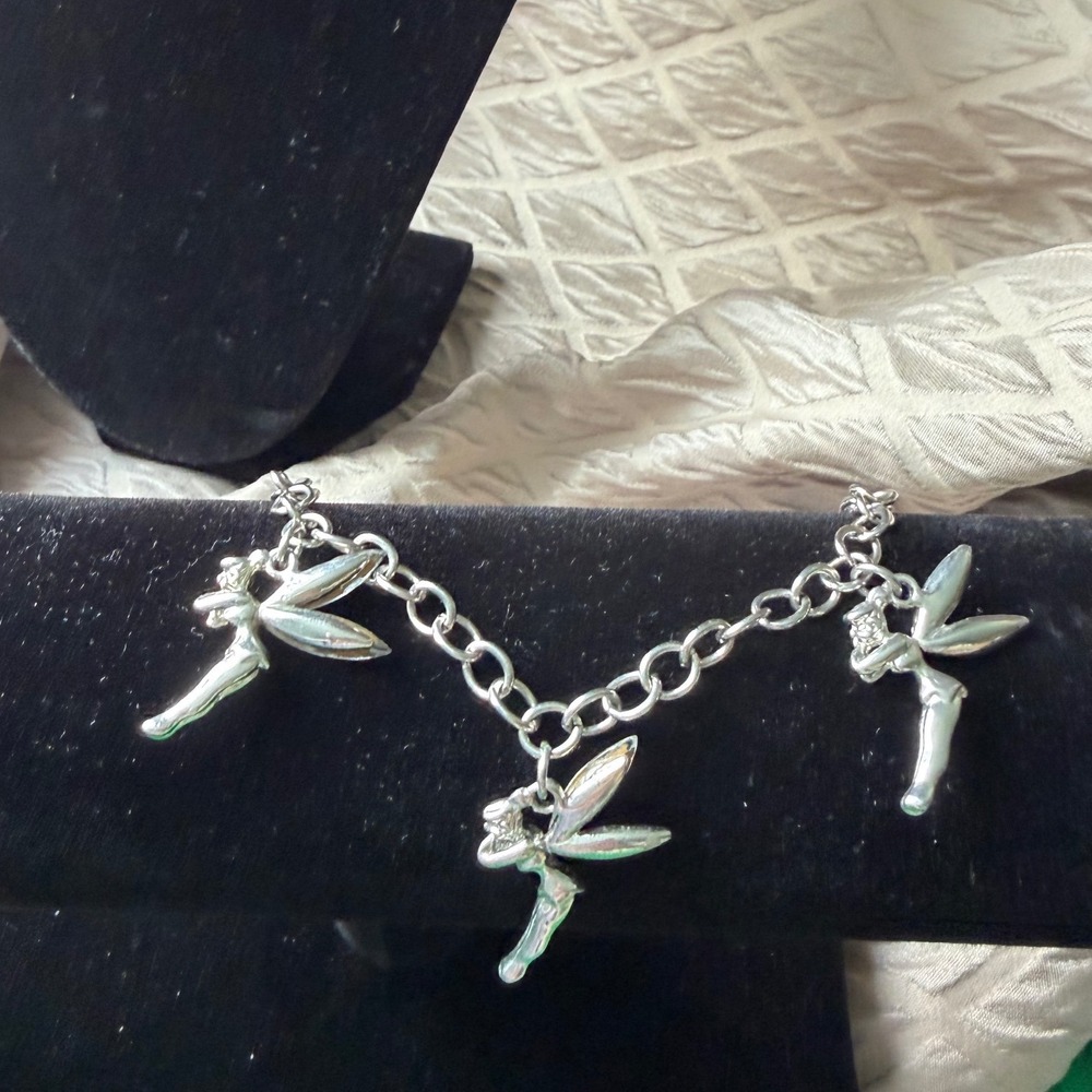Vintage Tinker Bell Silver Tone Fairy Charm Bracelet Y2K 90s